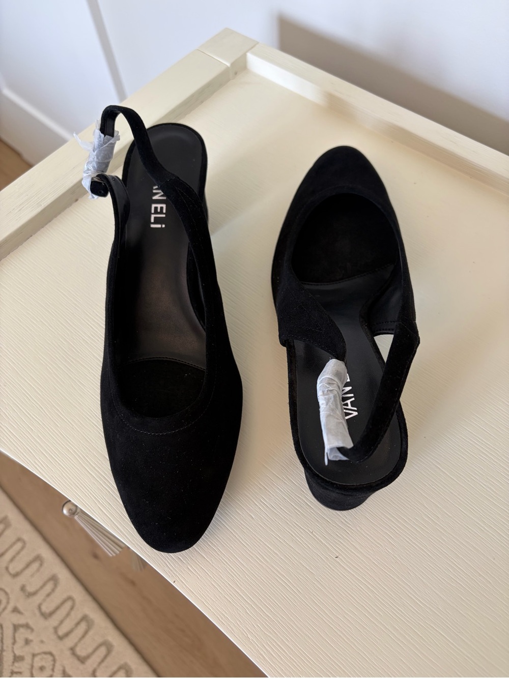 Vaneli Black Suede Slingback Heels